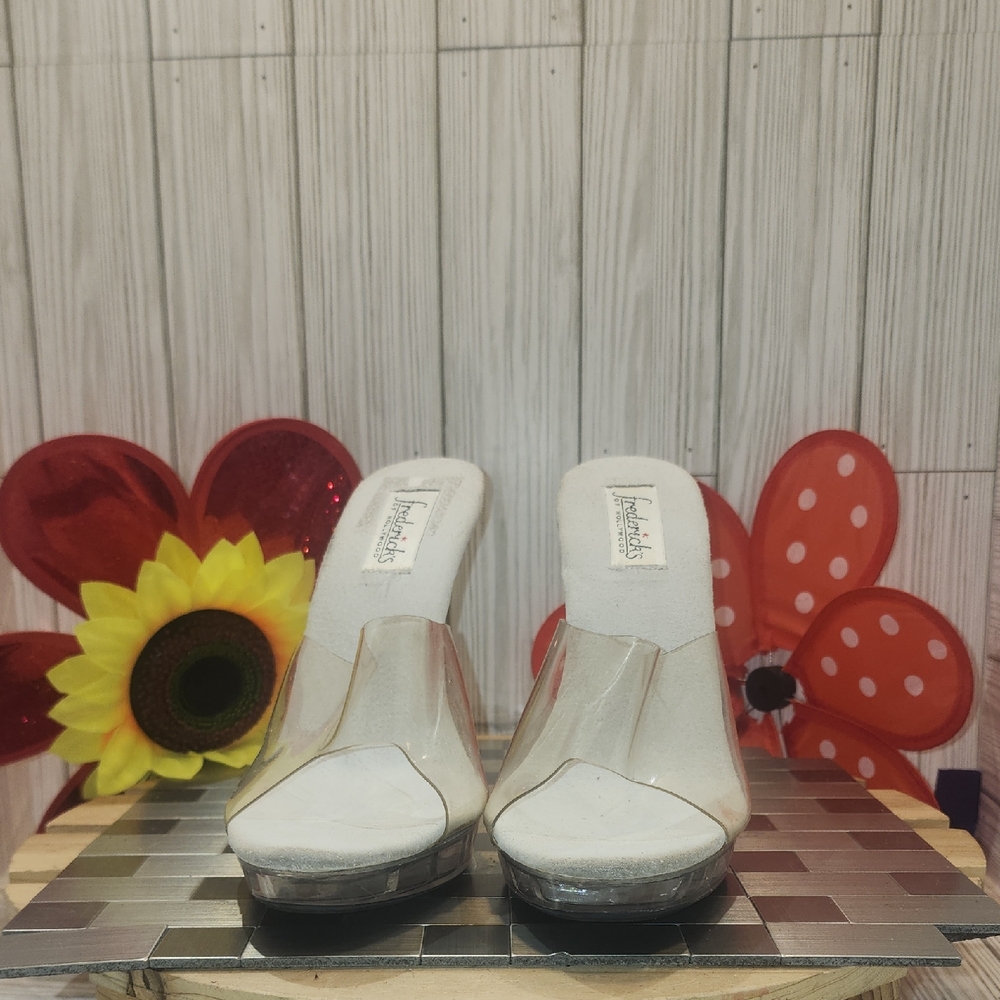 Frederick's of Hollywood Clear and‎ White Heels